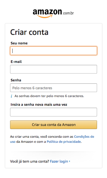 Amazon Afiliados formulário de cadastro